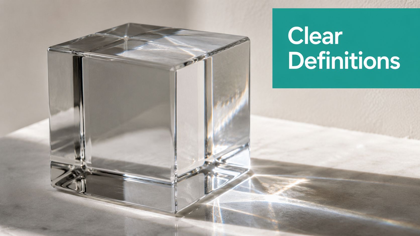 A clear glass cube resting on a marble surface, symbolizing clarity and precision in healthcare.