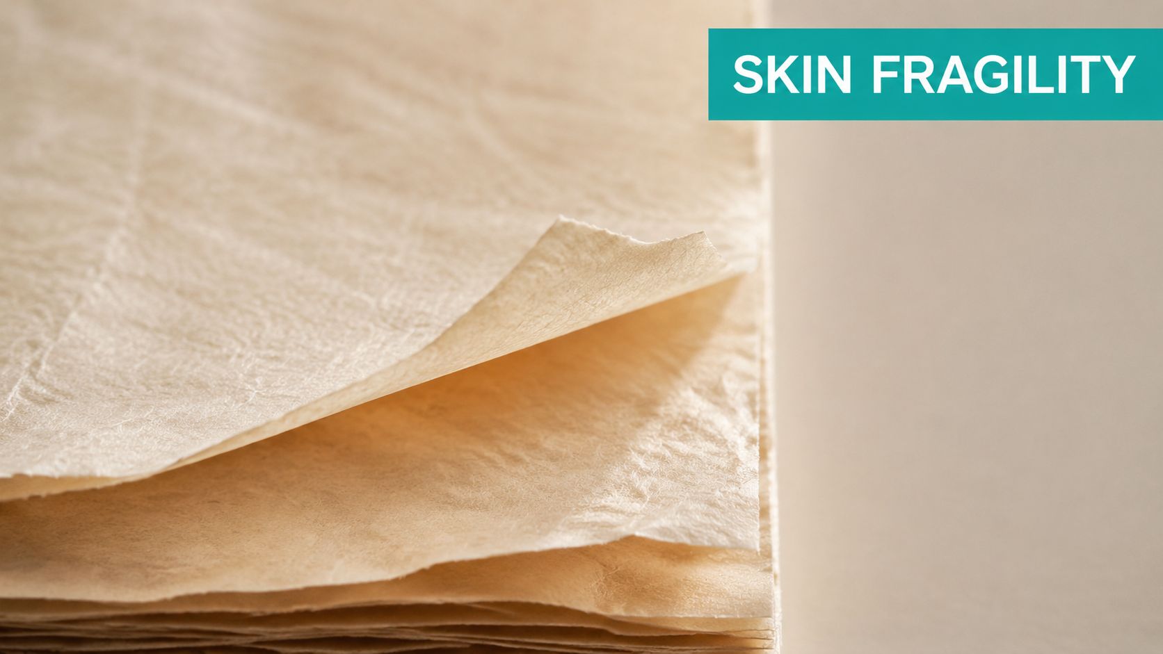 Thin layers of delicate parchment paper symbolizing the fragile nature of skin in medical imagery.