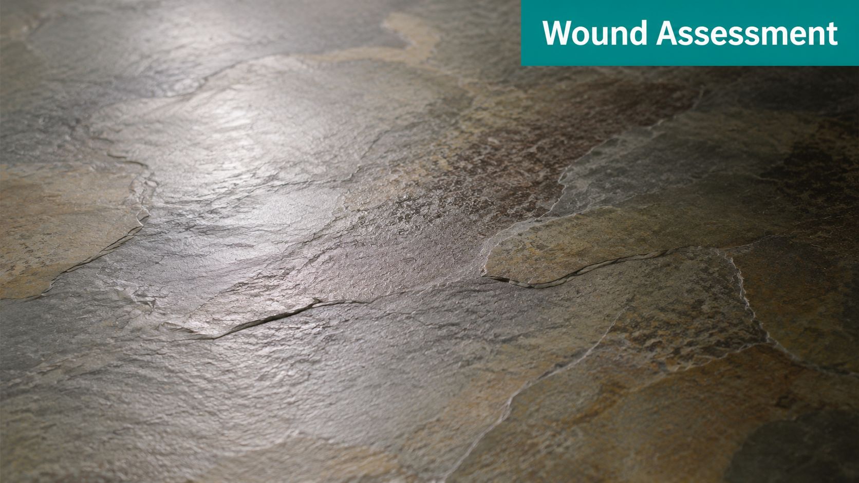 A close-up view of a rough, multicolored stone surface texture with natural cracks and variations.