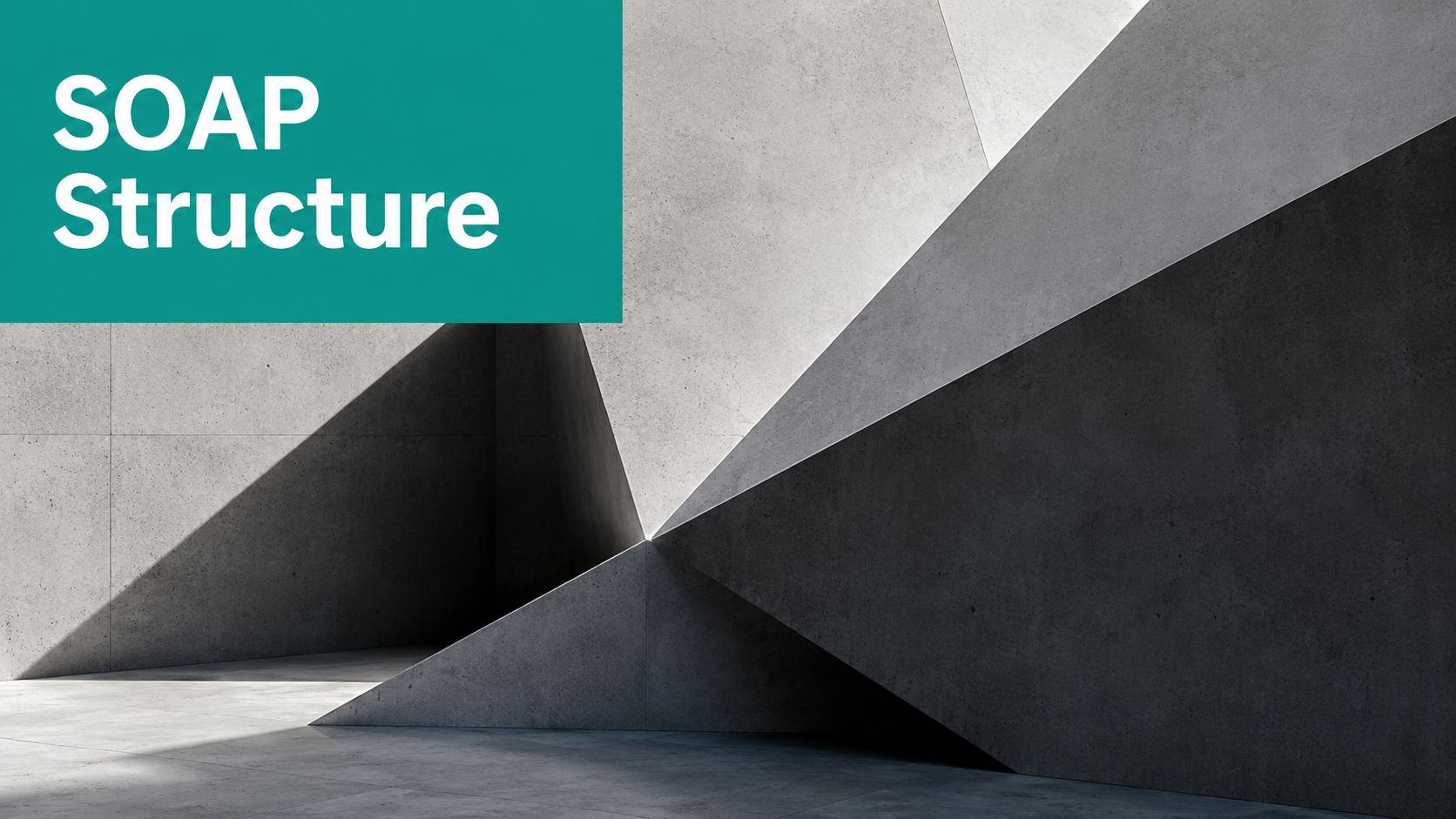 A modern architectural design featuring sharp geometric concrete angles and deep contrasting shadows on a wall.
