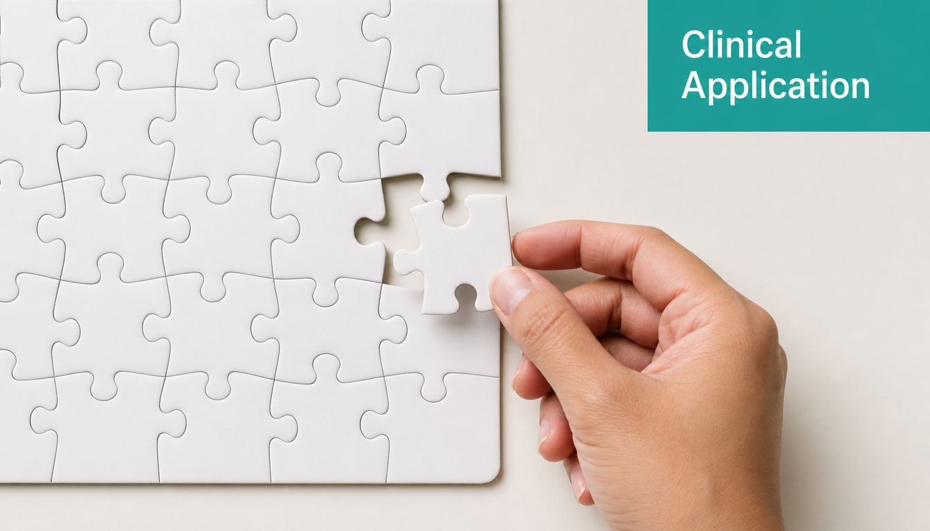 A hand placing the final missing piece of a white jigsaw puzzle next to the text Clinical Application.