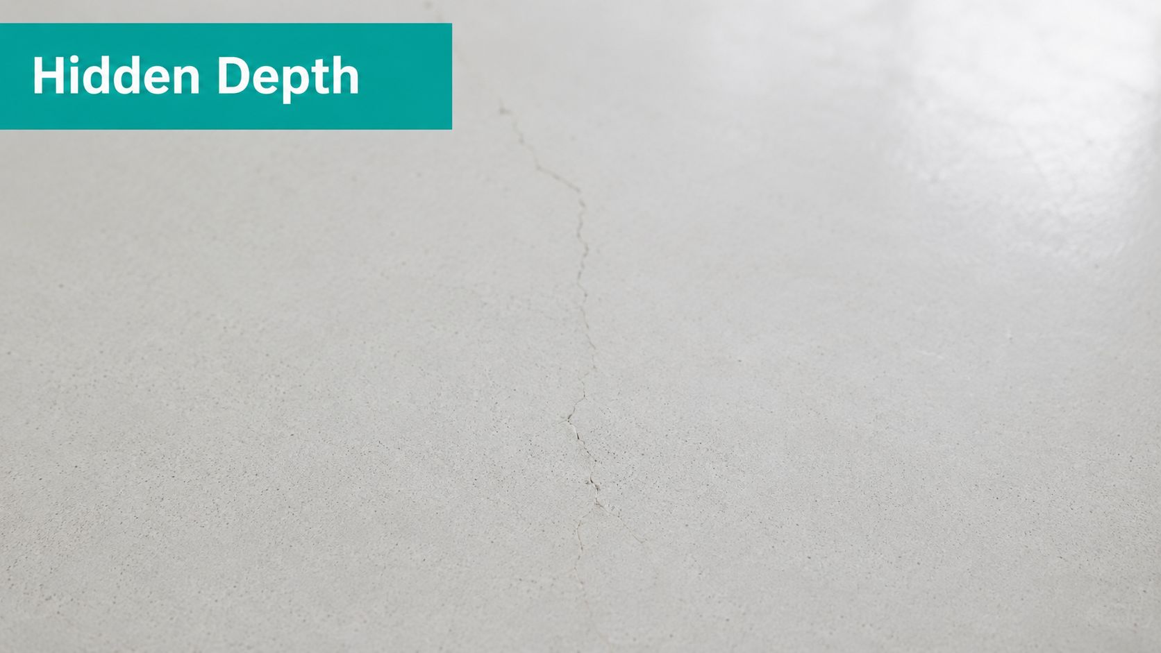 A close-up view of a fine crack on a light gray concrete surface or floor.