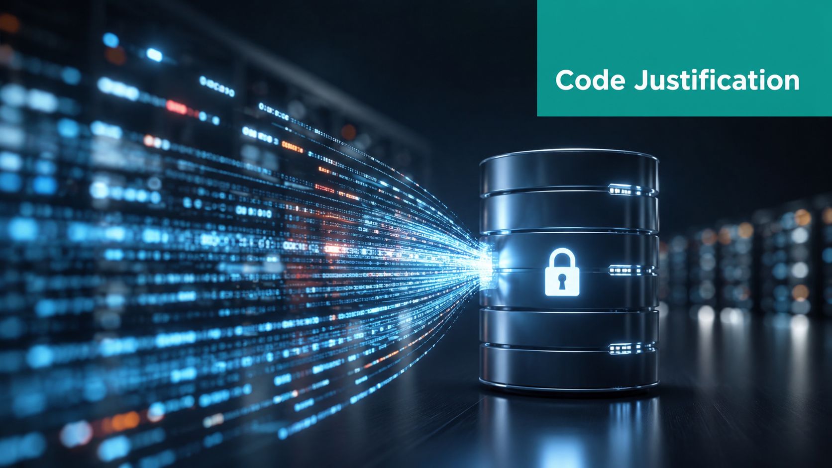 A secure database icon symbolizing encrypted data protection and digital information security in a server environment.