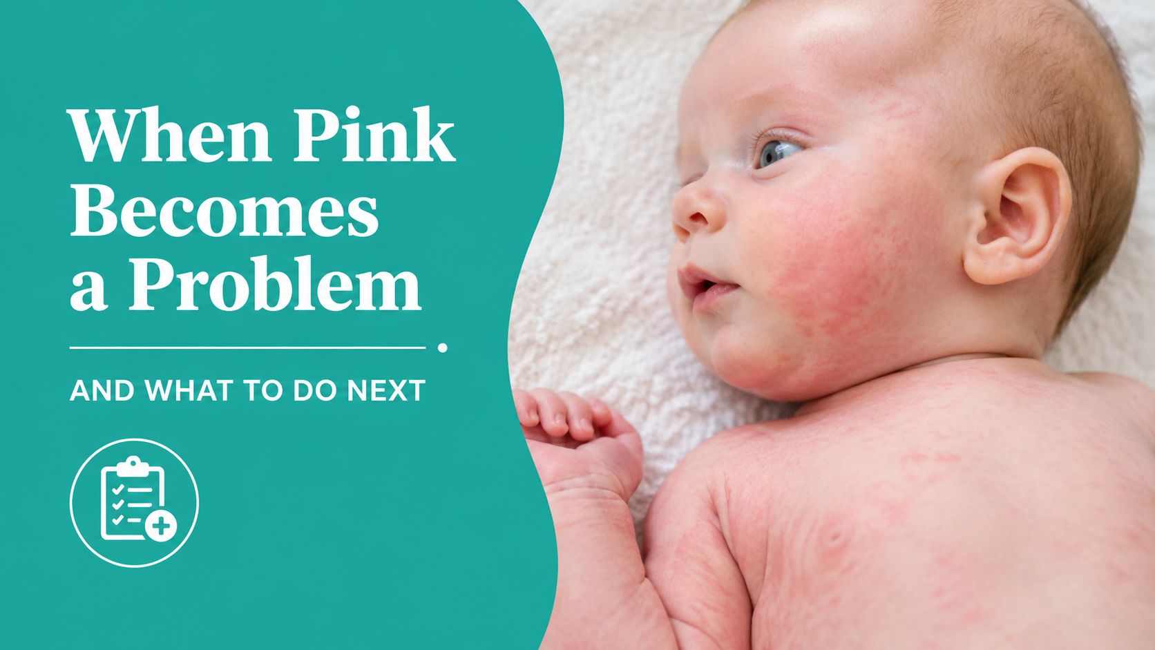 A close-up of a baby with a visible red skin rash on their cheek and chest.
